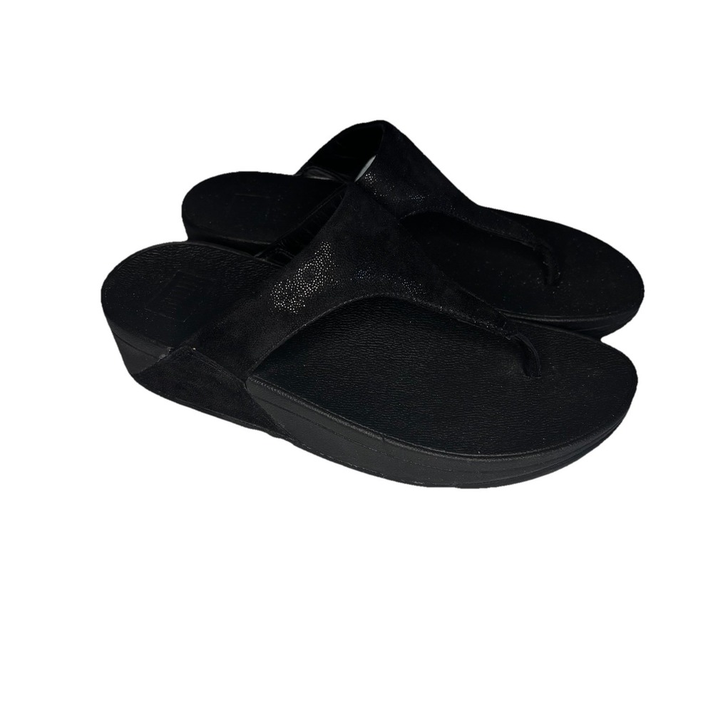 FitFlop Lulu Shimmer Sandals Women Size 7 Black Thong Slide Orthopedic Comfort
